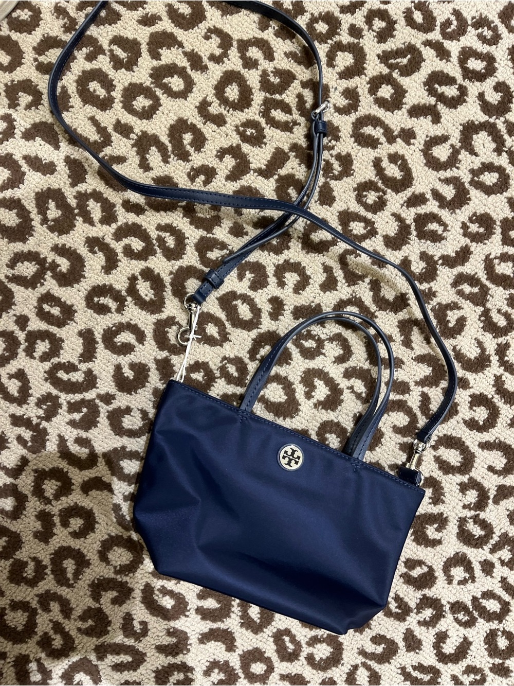 Tory Burch mini  Blue Tote nylon tote bag zip closure logo accent gold
